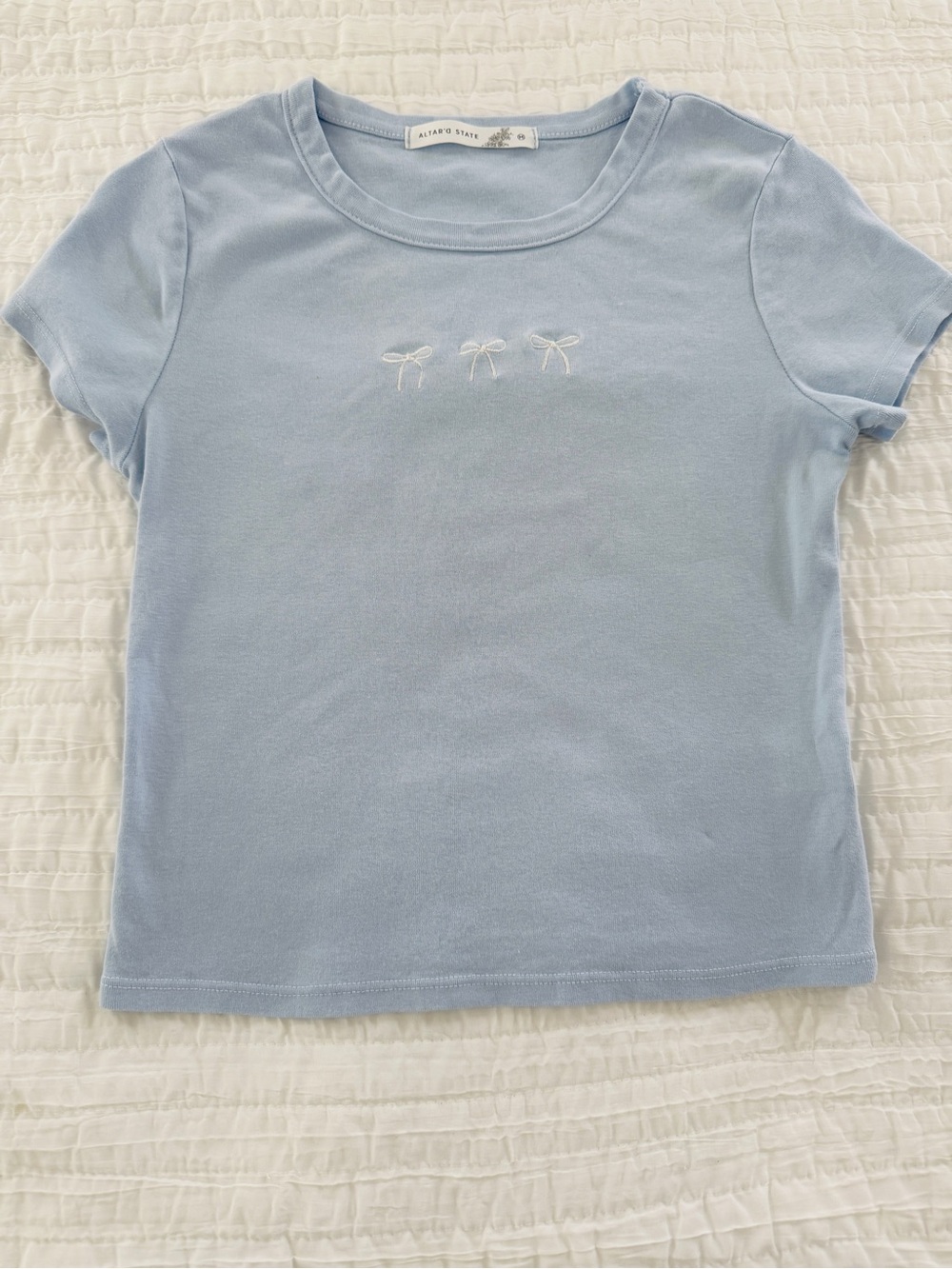 Altard State Light Blue White Embroidery Ribbons Top ( Size M)